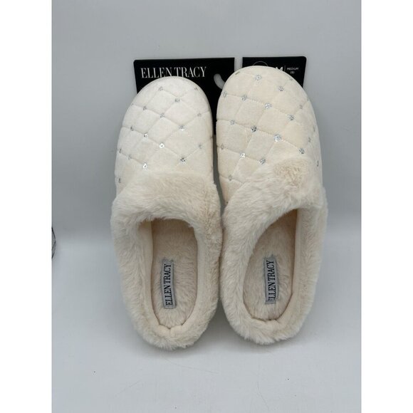 Ellen Tracy Ivory Cream Color Memory Foam Slippers Size Medium 8 NWT - Picture 2 of 5